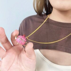 Pink Teapot Gold Long Necklace